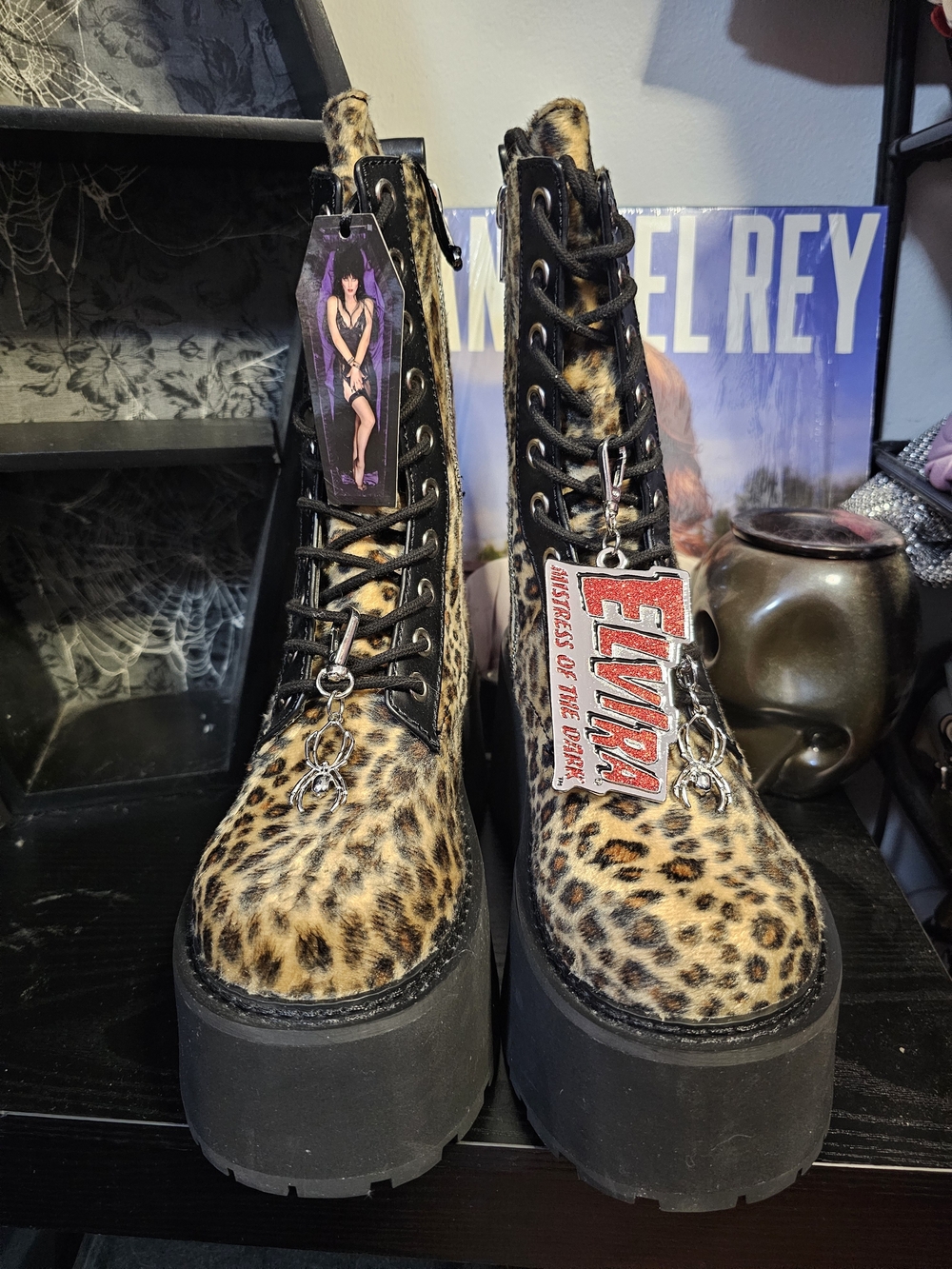Dolls Kill Leopard Print Platform Combat Boots - Black & Tan